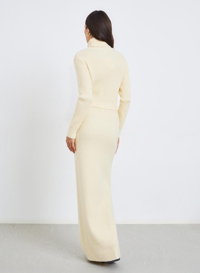 Styli Women Knit Maxi Sweater Dress with Belt - Image 4