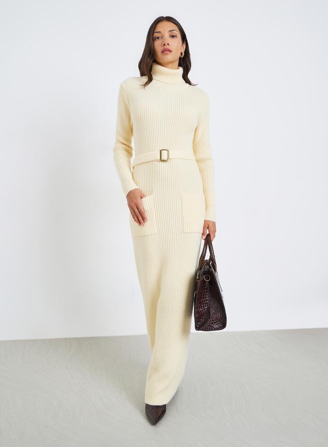 Styli Women Knit Maxi Sweater Dress with Belt - Image 2