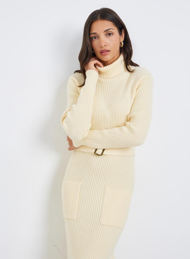 Styli Women Knit Maxi Sweater Dress with Belt - Image 1