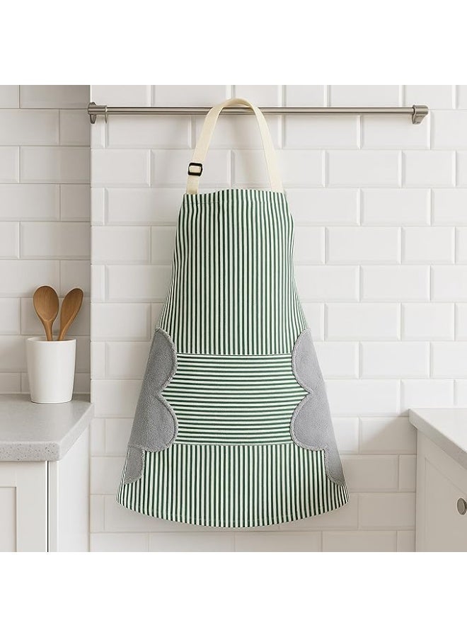 Striped kitchen apron - water and oil resistant, adjustable, large pocket, two hand towels on the sides - Image 3