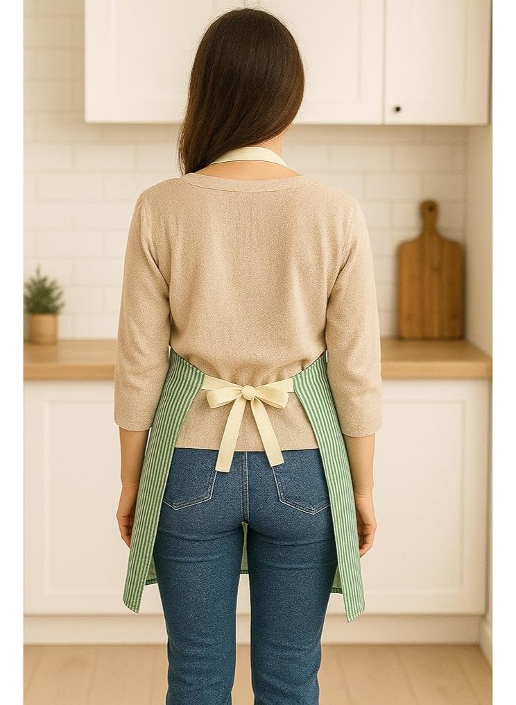 Striped kitchen apron - water and oil resistant, adjustable, large pocket, two hand towels on the sides - Image 5