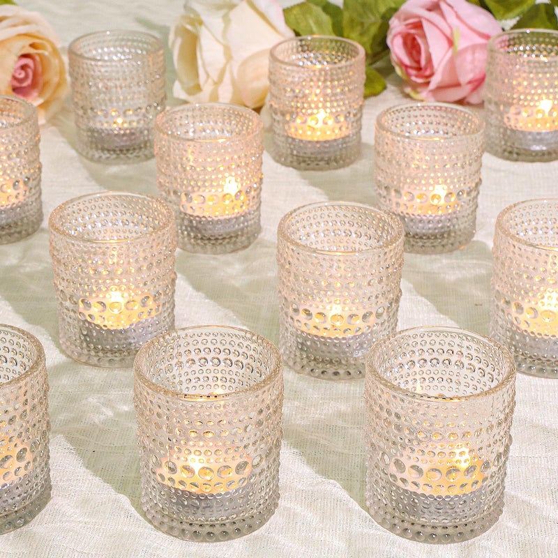 SUPMIND 24 Pcs Votive Candle Holders Clear Glass Candle Holders Bulk for Table Centerpiece Tea Lights Candle Holders for Wedding Shower Party and Home Decor