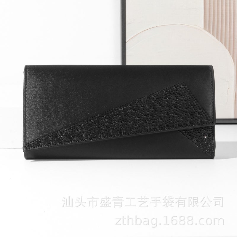 New Ready-Stock Faux Silk Evening Bag With Dazzling Rhinestones For Middle Eastern Parties, Fashionable Socialite Clutch Bag For Women - Image 3