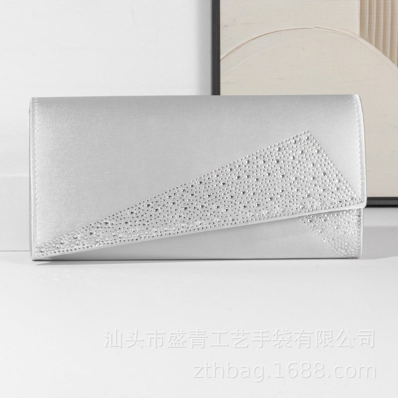 New Ready-Stock Faux Silk Evening Bag With Dazzling Rhinestones For Middle Eastern Parties, Fashionable Socialite Clutch Bag For Women - Image 5