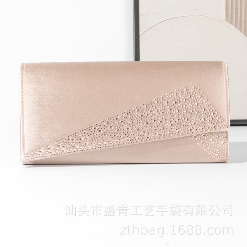 New Ready-Stock Faux Silk Evening Bag With Dazzling Rhinestones For Middle Eastern Parties, Fashionable Socialite Clutch Bag For Women - Image 4