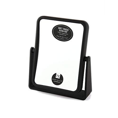 DC DANIELLE Danielle Creations 6.75-Inch Magnifying Vanity Makeup Mirror Rectangular Soft Touch Finish with 7X Magnification and 360 Swivel, Black - Image 2