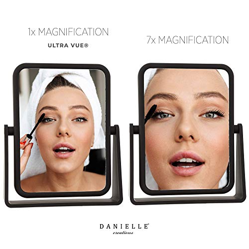 DC DANIELLE Danielle Creations 6.75-Inch Magnifying Vanity Makeup Mirror Rectangular Soft Touch Finish with 7X Magnification and 360 Swivel, Black - Image 5