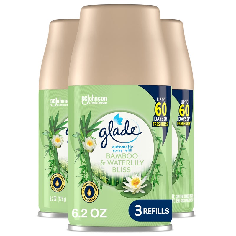 Glade Automatic Spray Refill, Air Freshener for Home and Bathroom, Bamboo & Waterlily Bliss, 6.2 Oz, 3 Count - Image 1
