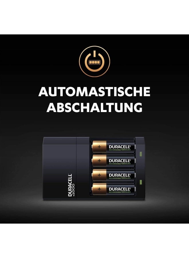 Duracell High Speed Battery Charger with Fast 4-Hour Charging, Auto Shut Off, Safety Protections, LED Status Indicator, Includes 2 AA 1300mAh & 2 AAA 750mAh Rechargeable Batteries - Image 2