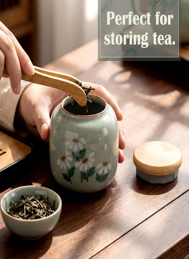 Suclain 9oz Small Tea Canister Ceramic Jar with Lid Flower Coffee Canister with Airtight Lid Kitchen Ceramic Container Green Decorative Jar for Countertop Coffee Accessories Loose Tea Sugar Cookie - Image 5