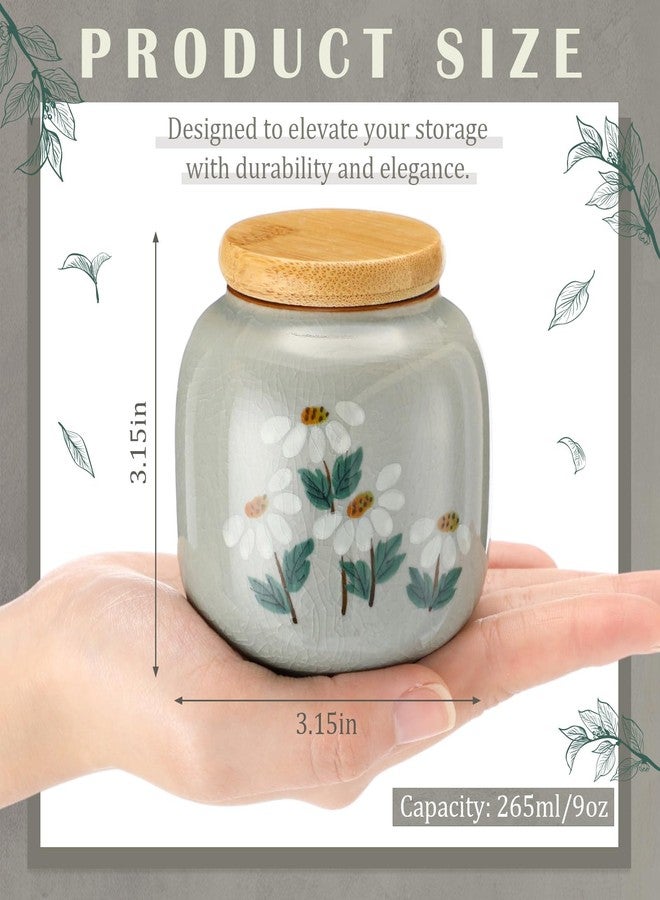 Suclain 9oz Small Tea Canister Ceramic Jar with Lid Flower Coffee Canister with Airtight Lid Kitchen Ceramic Container Green Decorative Jar for Countertop Coffee Accessories Loose Tea Sugar Cookie - Image 2