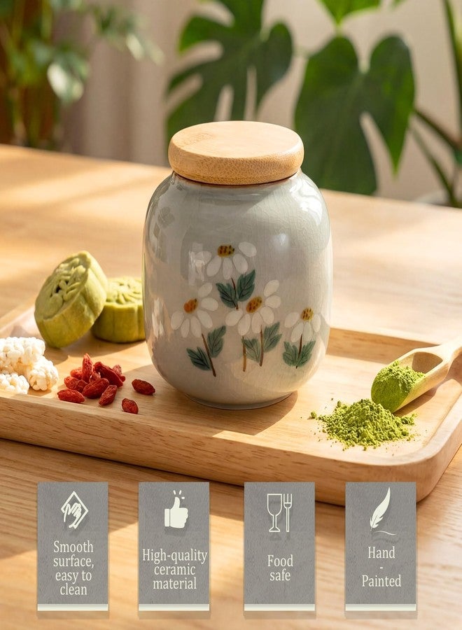 Suclain 9oz Small Tea Canister Ceramic Jar with Lid Flower Coffee Canister with Airtight Lid Kitchen Ceramic Container Green Decorative Jar for Countertop Coffee Accessories Loose Tea Sugar Cookie - Image 4
