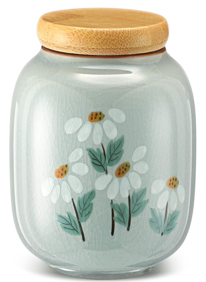 Suclain 9oz Small Tea Canister Ceramic Jar with Lid Flower Coffee Canister with Airtight Lid Kitchen Ceramic Container Green Decorative Jar for Countertop Coffee Accessories Loose Tea Sugar Cookie - Image 1
