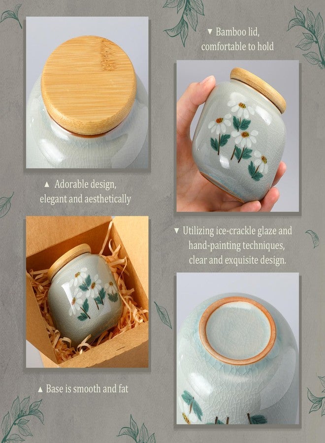 Suclain 9oz Small Tea Canister Ceramic Jar with Lid Flower Coffee Canister with Airtight Lid Kitchen Ceramic Container Green Decorative Jar for Countertop Coffee Accessories Loose Tea Sugar Cookie - Image 3
