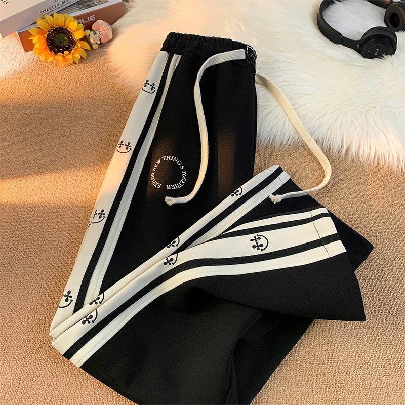 American-Style Oversized Sports Sweatpants For Men, Summer Trendy Striped Straight-Leg Drape High-Street Wide-Leg Pants For Export - Image 1