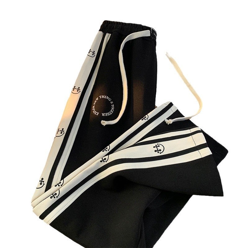 American-Style Oversized Sports Sweatpants For Men, Summer Trendy Striped Straight-Leg Drape High-Street Wide-Leg Pants For Export - Image 4