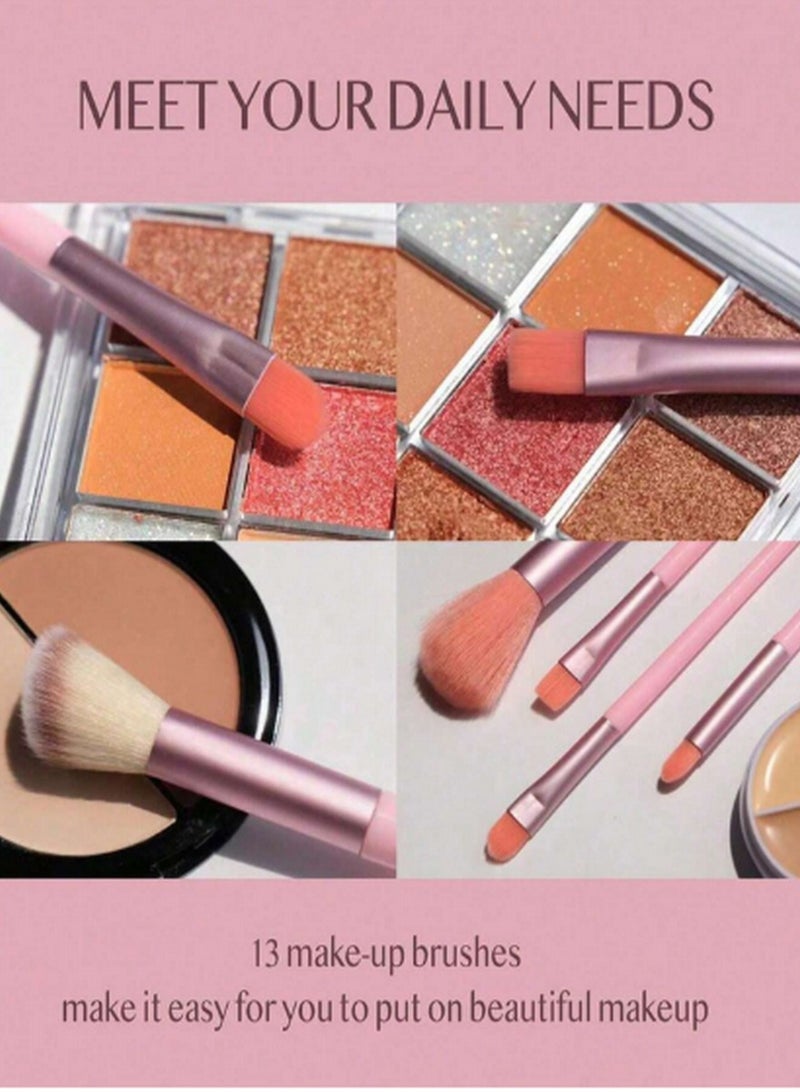 طقم فرش مكياج احترافي مكون من 13 قطعة مع حقيبة سفر – للوجه والعين بتطبيق دقيق وسلس - Image 4