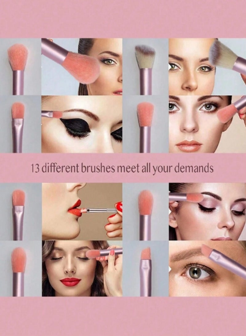 طقم فرش مكياج احترافي مكون من 13 قطعة مع حقيبة سفر – للوجه والعين بتطبيق دقيق وسلس - Image 5