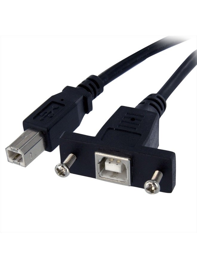 StarTech .com 1 ft Panel Mount USB Cable B to B - F/M - USB Type B (F) to USB Type B (M) - USB 2.0 - Molded Hood - Black (USBPNLBFBM1) - Image 1