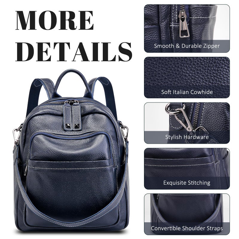 BOYATU Genuine Leather Backpack Purse for Women: Anti Theft Convertible Soft Backpacks - Elegant Womens Travel Backpack (08 Medium-Royal Blue) - Image 2