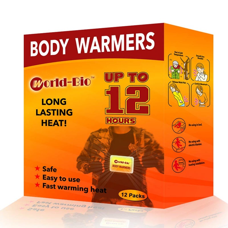 WORLD-BIO Body Warmers with Adhesive Backing Air Activate Heat Patch Disposable Gives 12 Hours Warm Pad - 12 Packs - Image 1