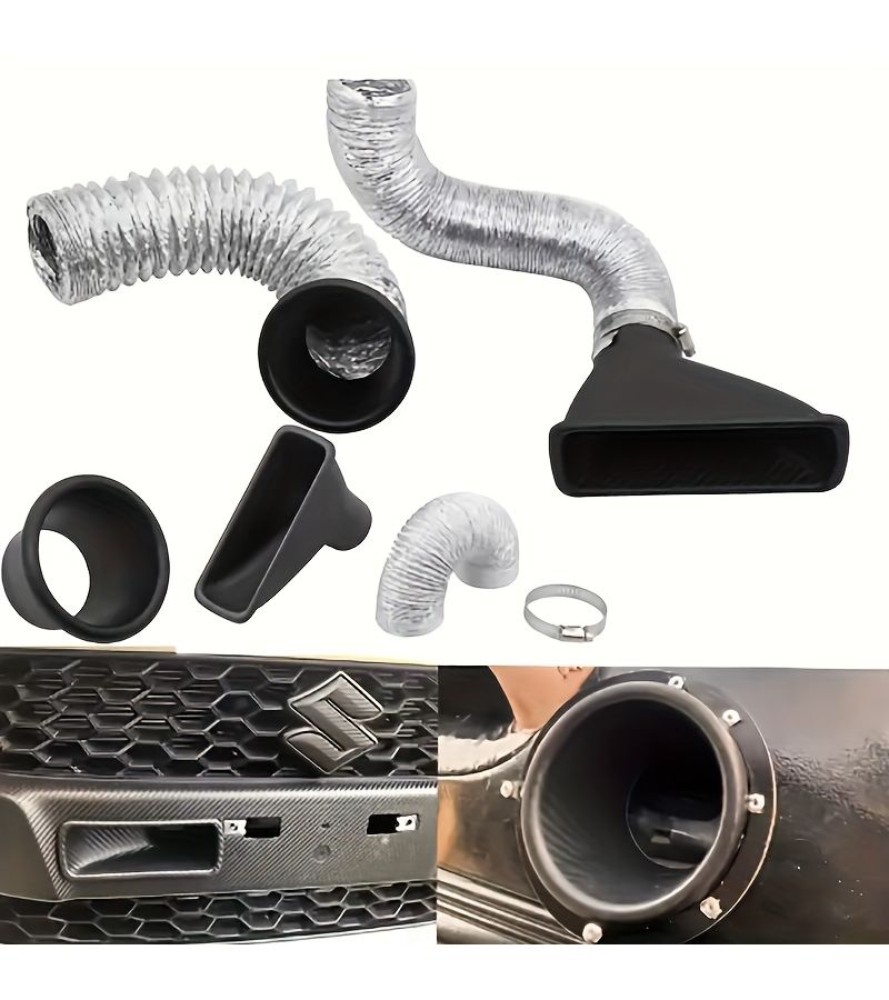 Car Front Bumper Round Air Turbo Intake Pipe Kit With Carbon Fiber Look - Image 1