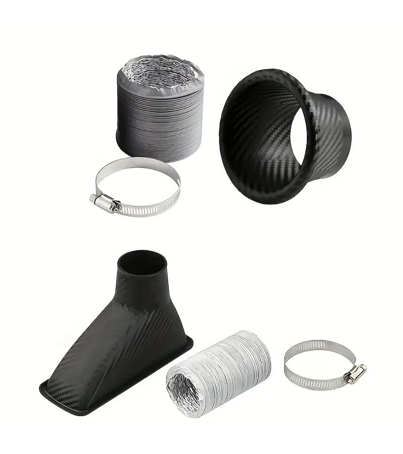 Car Front Bumper Round Air Turbo Intake Pipe Kit With Carbon Fiber Look - Image 3