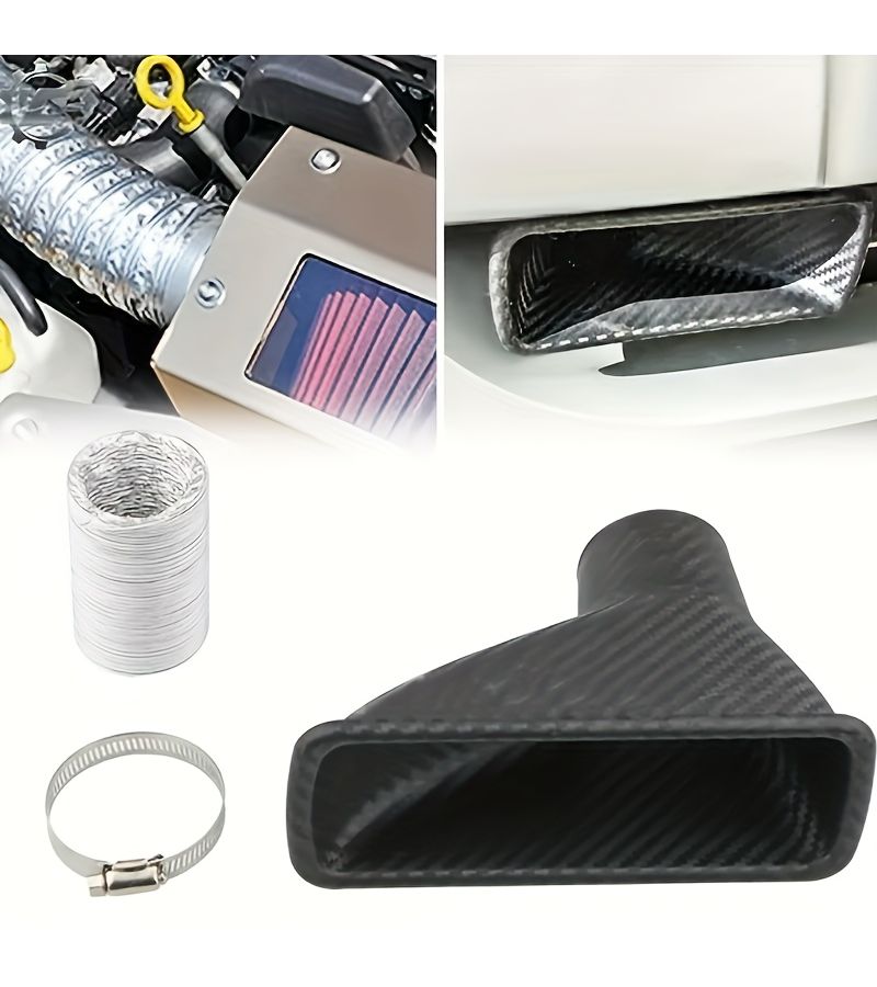 Car Front Bumper Round Air Turbo Intake Pipe Kit With Carbon Fiber Look - Image 5