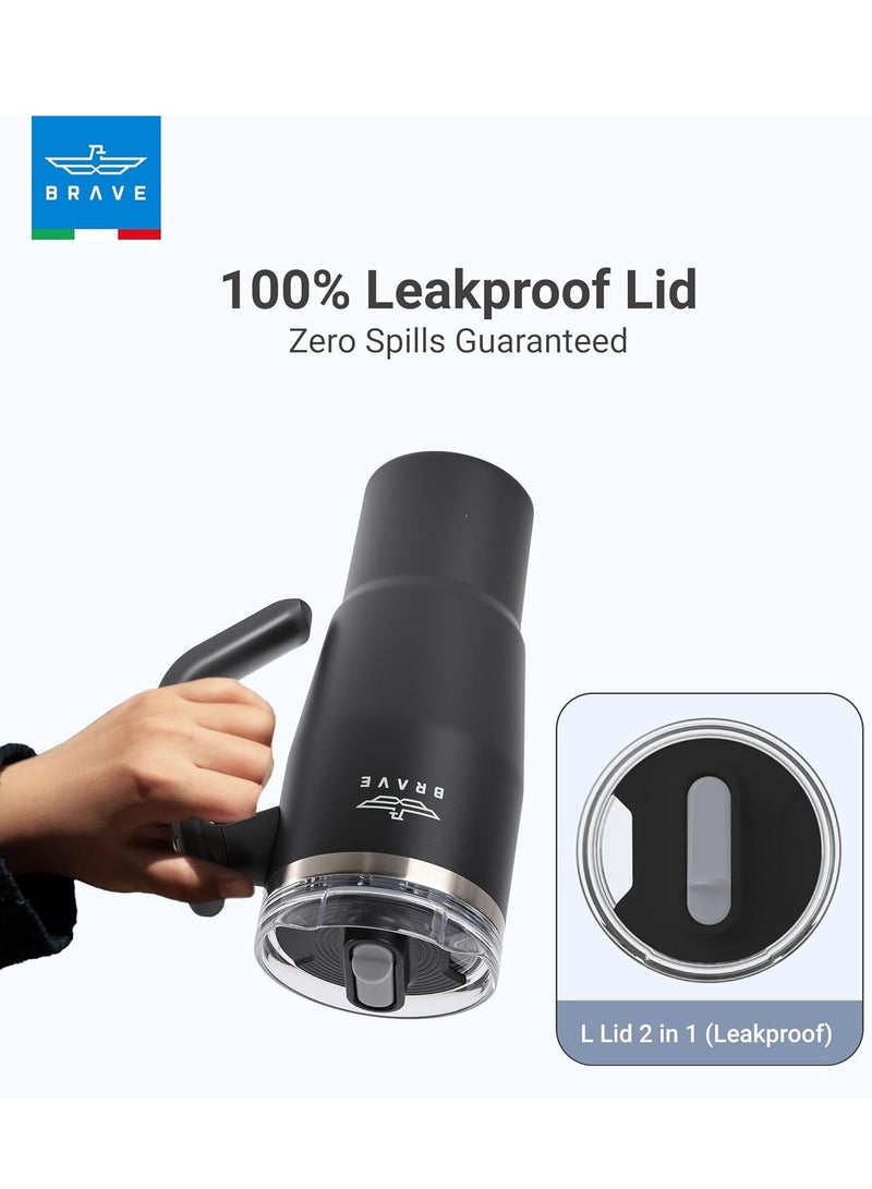 بريف تمب جارد تمبلر ١٢٠٠ml - ١٨/٨ ستانلس ستيل ترافل ماج، ثيرمال كوفي كوب، ٢-إن-١ ليكبروف ليد وذ سترو & روتيتينج هاندل، إنسوليتد هوت & كولد بيفيريج ماج، كار كب هولدر كومباتيبل، ديورابل & ريوسابل كوفي ترافل ماج (بلاك) - Image 4
