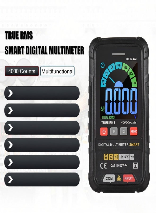 HABOTEST HT124A+ Multimeter 4000 Counts True RMS Smart Digital Multimeter 600V AC/DC Voltage Resistance Continuity Frequency NVC Live Wire Tester with LCD Color Screen - Image 3