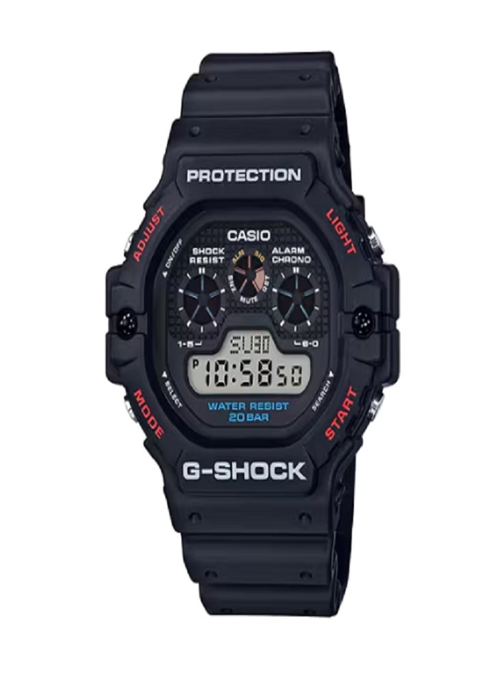 كاسيو ساعة كاسيو جي-شوك ​​للرجال رقمية بميناء مزدوج - مقاومة للصدمات والماء، ساعة إيقاف، منبه، وإضاءة LED - حزام من الراتنج الأسود - Image 1