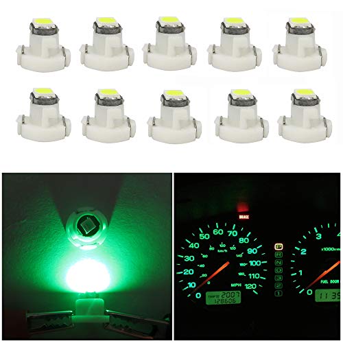 WLJH 10x Green T3 Neo Wedge Led 3030 SMD Chip 8mm Base Car Instrument Cluster Light Dashboard Gauge HVAC AC Heater Climate Control Lamps Switch Indication Interior Bulb Replacement - Image 1