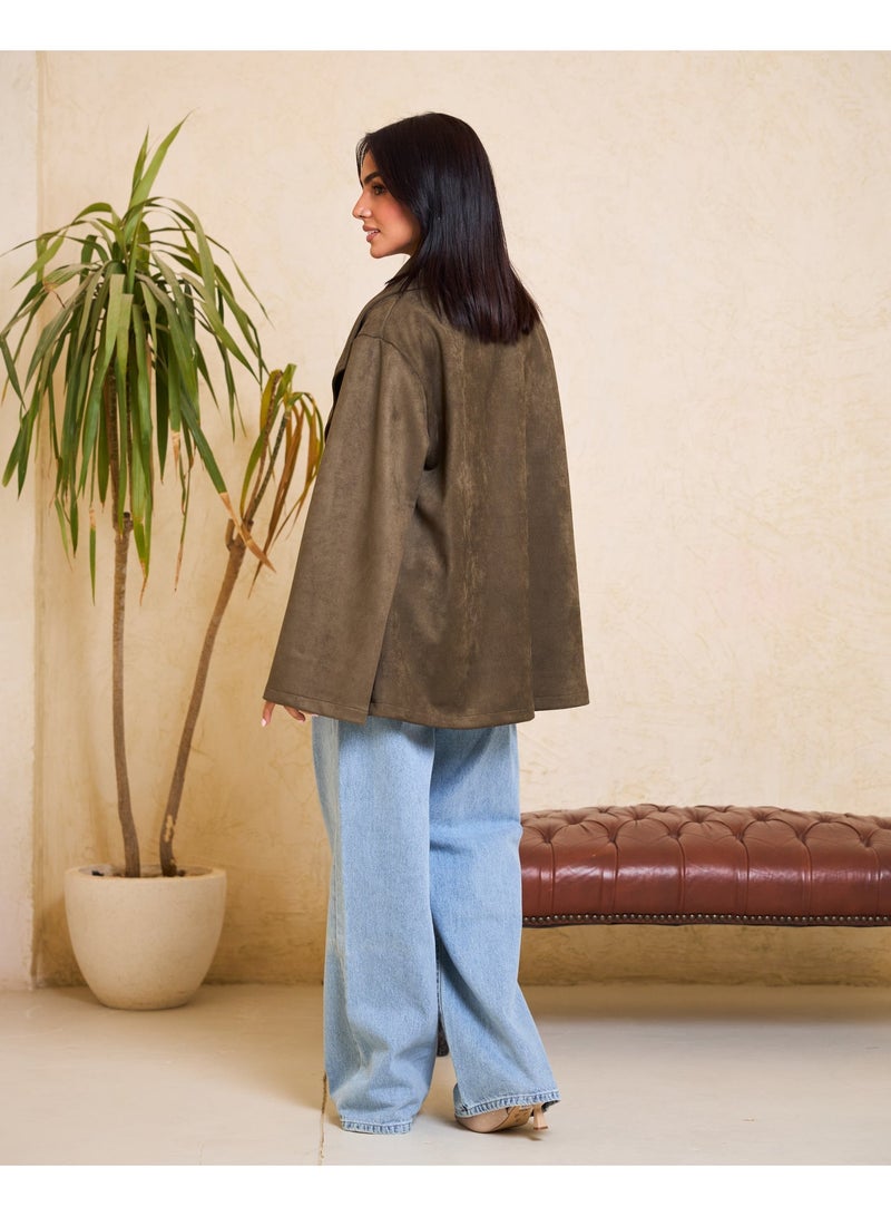 Dresscode Big Collar Olive Green Jacket - Image 3