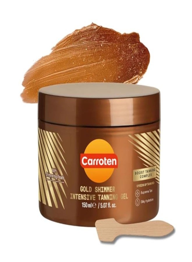 Carroten Gold Shimmer Intensive Tanning Gel | Browning Tan Accelerator | Non-Greasy, Water-Resistant with Carrot and Coconut Oil | Vitamin A & E For Moisture & Hydration | 5 Fl Oz + Spatula - Image 1