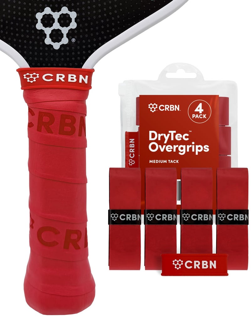 CRBN Pickleball - Drytecâ„¢ Overgrips - Pickleball Paddle Grip Tape - Absorbs Shock & Moisture - 4-Pack, Red - Image 1