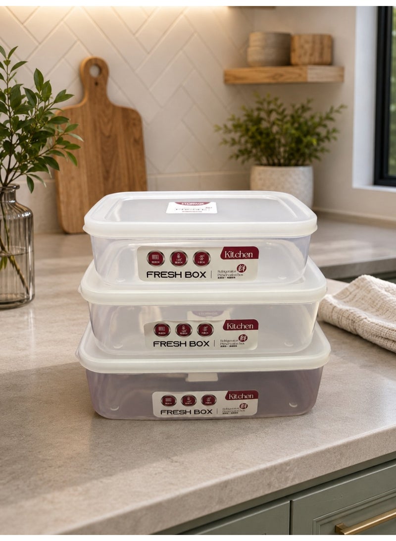 طقم علب حفظ الطعام Fresh Box مع أغطية | بلاستيك خالٍ من BPA | قابلة للتكديس | مناسبة للثلاجة والفريزر والميكروويف | طقم 3 قطع - Image 1