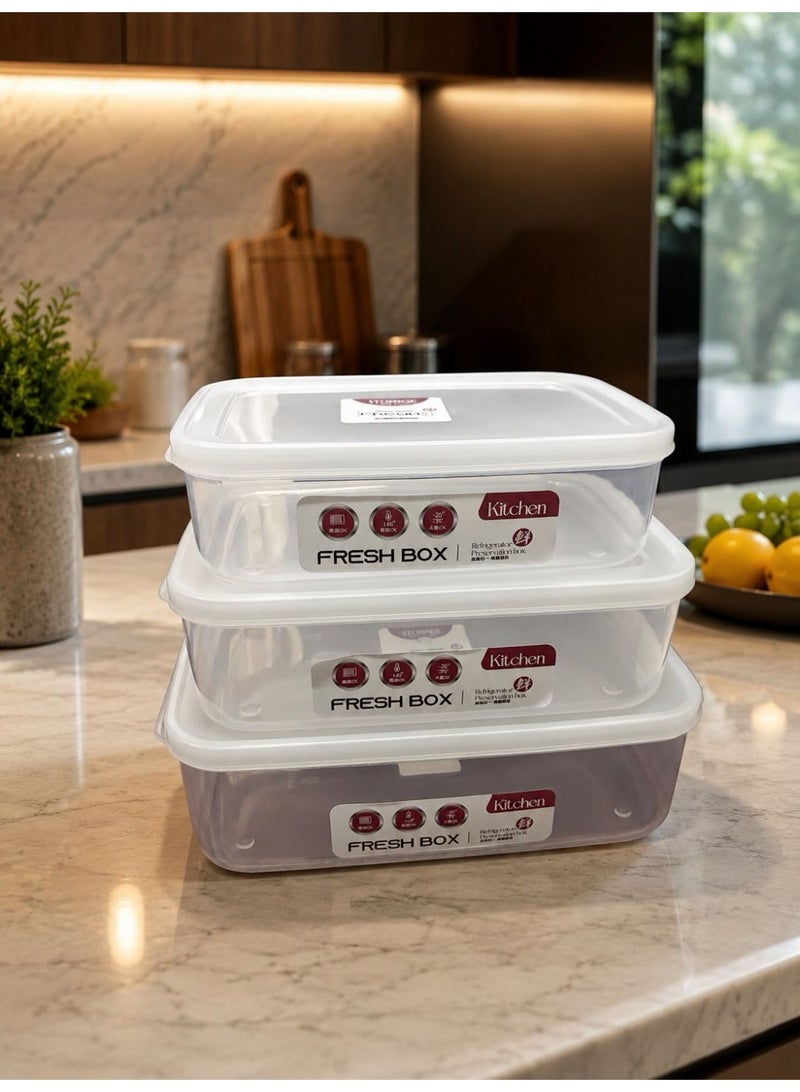 طقم علب حفظ الطعام Fresh Box مع أغطية | بلاستيك خالٍ من BPA | قابلة للتكديس | مناسبة للثلاجة والفريزر والميكروويف | طقم 3 قطع - Image 2