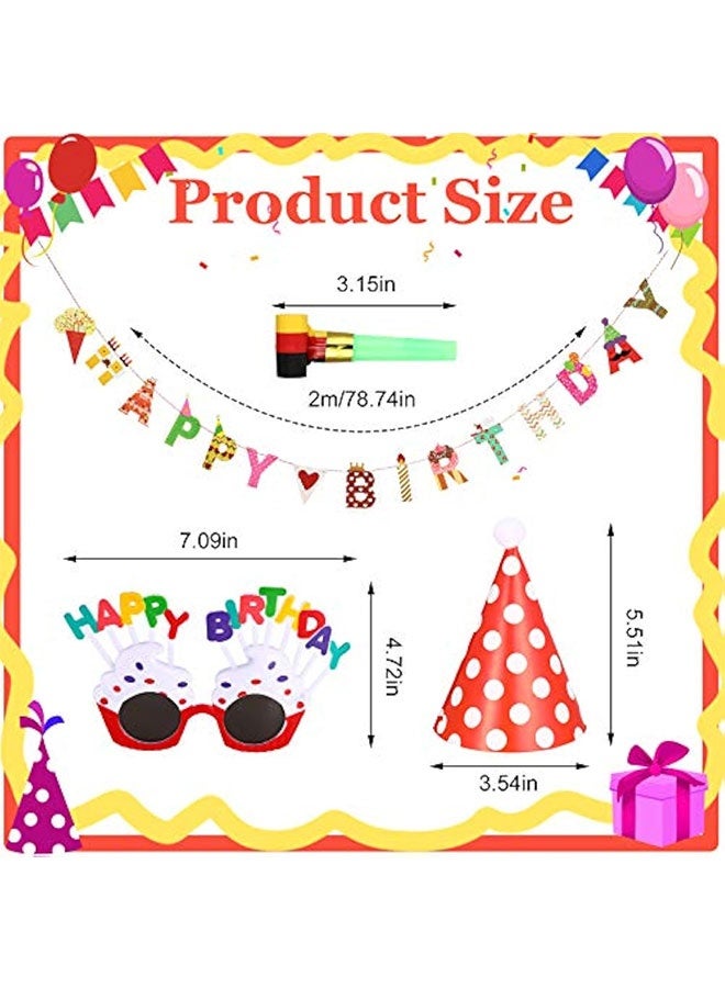 25 Pcs birthday Party Set: 1 Colorful Banner, 3 Glasses, 10 Whistles, 11birthday Party Cone Hats, for birthday parties, anniversaries, photo props, festival celebrations, adding a lot of fun for Festive Decor (Classic Style) - Image 3