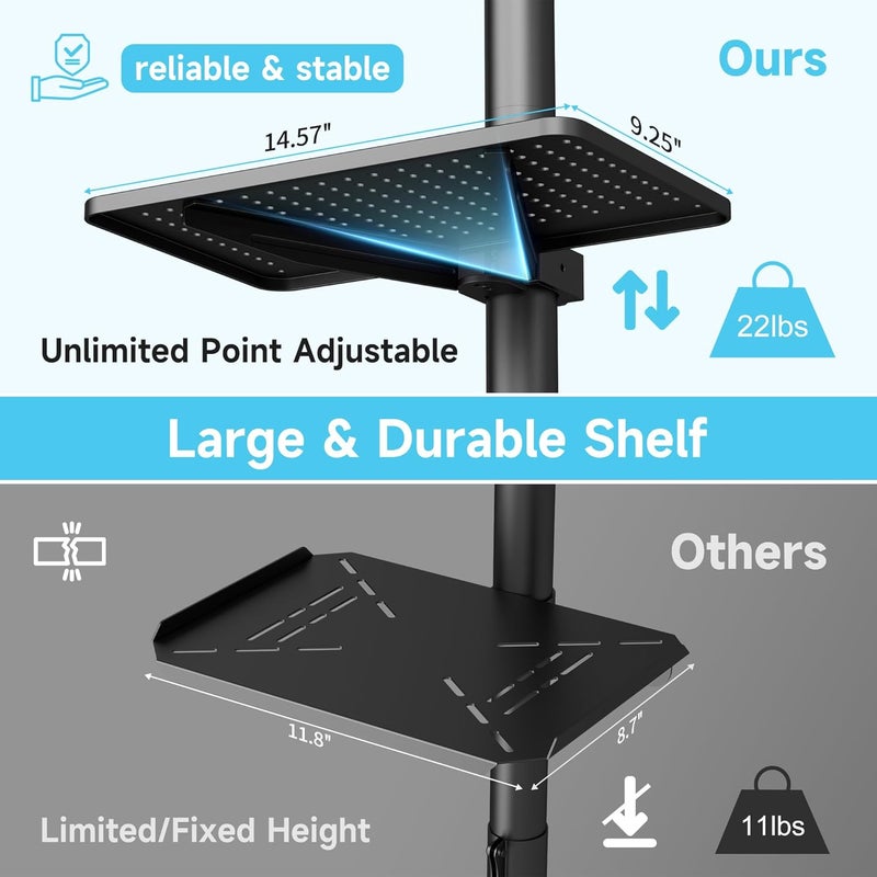 Xinlei Mobile TV Carts on Wheels for 21-60 Inch Flat/Curved Panel Screens TVs - Height Adjustable Floor Trolley Stand with Shelf Holds up to 77lbs - Max VESA 400x400mm - Image 3