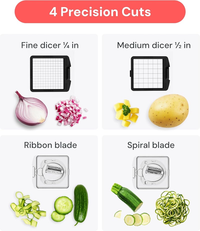 Fullstar Vegetable Chopper - Spiralizer Vegetable Slicer - Onion Chopper with Container - Pro Food Chopper - Slicer Dicer Cutter - (4 in 1, Clear) - Image 4