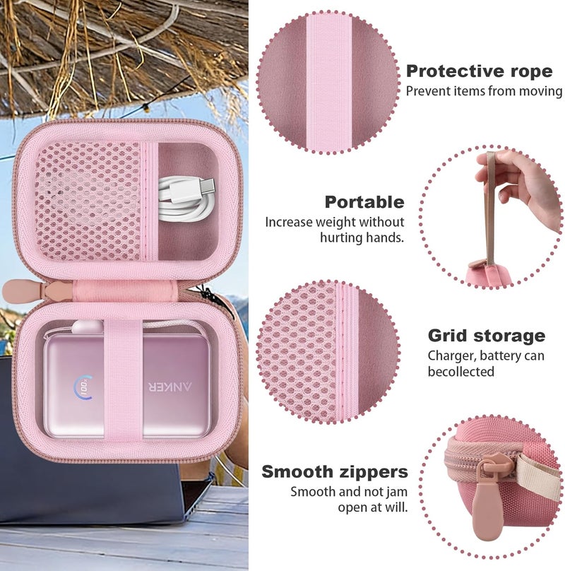 Khanka For Anker Nano Power Bank, 10,000 mAh 45 W (A1638) Powerbank Hard Shell Carry Case, Travel Case for Storage for Anker Nano 45 W Max Compact Battery, Bag Only (Pink) - Image 2