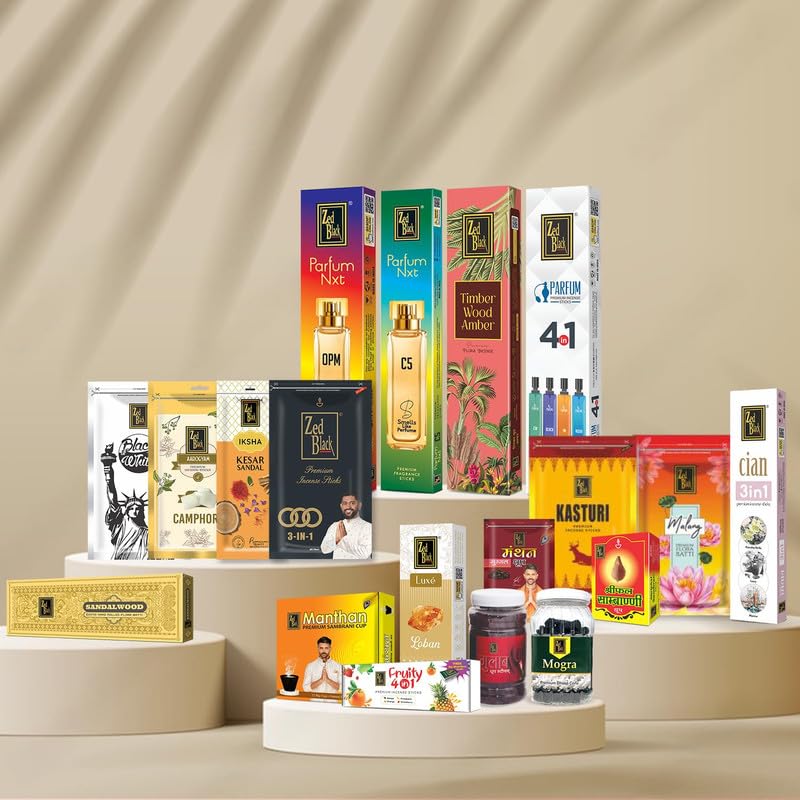 Zed Black Box of Happiness Contains Zed Black Incense Sticks Kit, Agarbatti, Dhoop Cones, Dhoop Sticks, Long Lasting Burning Sambrani Cups, Guggal Cups for Auspicious Festival Gifts - Image 1