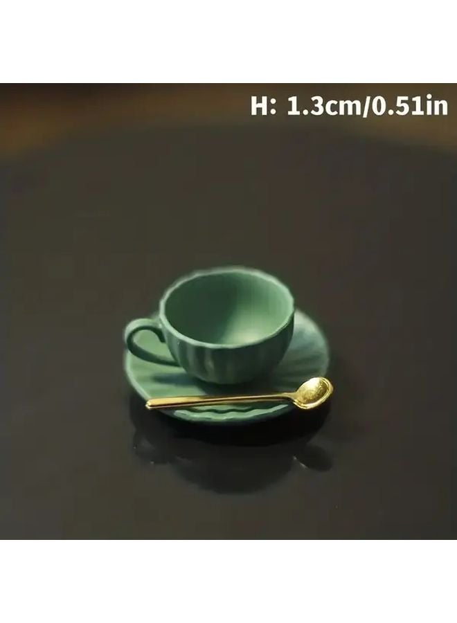 Deep Green 1 6 Scale Miniature Dollhouse Coffee Cup Set With Spoon Plate - Image 1