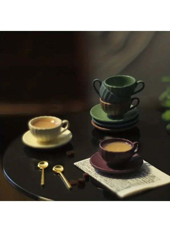 Deep Green 1 6 Scale Miniature Dollhouse Coffee Cup Set With Spoon Plate - Image 2