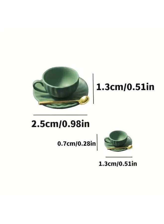 Deep Green 1 6 Scale Miniature Dollhouse Coffee Cup Set With Spoon Plate - Image 4