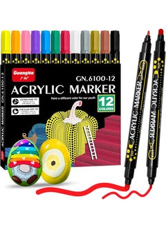 erorex Acrylic Paint Marker Pens Set Of 12 Premium Dual Tips Acrylic Paint Pens For Rock Painting Wood Canvas Stone Glass Ceramic Surfaces Diy Art Crafts  - Image 1