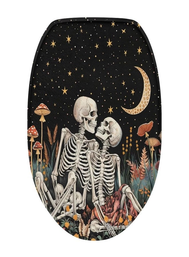 Luarisgur Moon Toilet Seat Covers for Bathroom Decor Skeletons Lovers Toilet Lid Cover Oval Elongated Lids Toilet Cover Protector Soft Washable Toilet Seat Lid Cover - Image 1