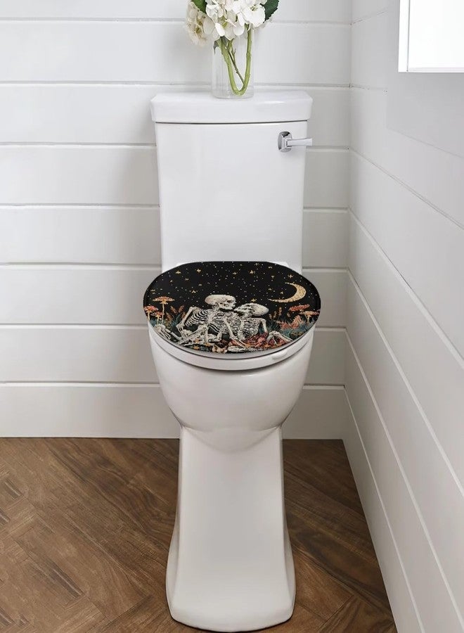 Luarisgur Moon Toilet Seat Covers for Bathroom Decor Skeletons Lovers Toilet Lid Cover Oval Elongated Lids Toilet Cover Protector Soft Washable Toilet Seat Lid Cover - Image 2