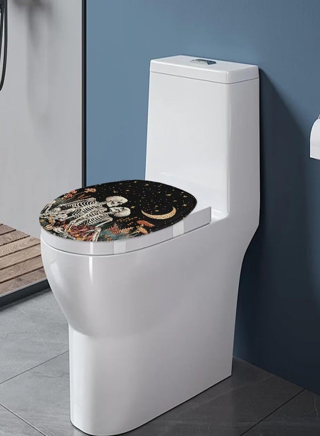Luarisgur Moon Toilet Seat Covers for Bathroom Decor Skeletons Lovers Toilet Lid Cover Oval Elongated Lids Toilet Cover Protector Soft Washable Toilet Seat Lid Cover - Image 3