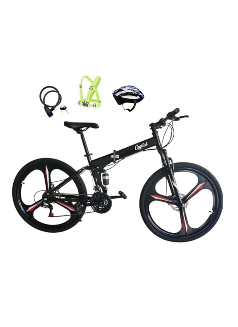 Shard Folding Bike 27.5 Inch, 21 Speed, Double Suspension, Alloy Wheel – Mountain Bike color : Black  - Image 1